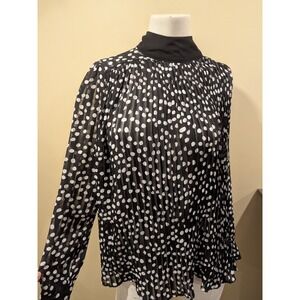 Zara Women's Dressy Black Polka Dot Blouse Top Size‎ XS Long Sleeves Office